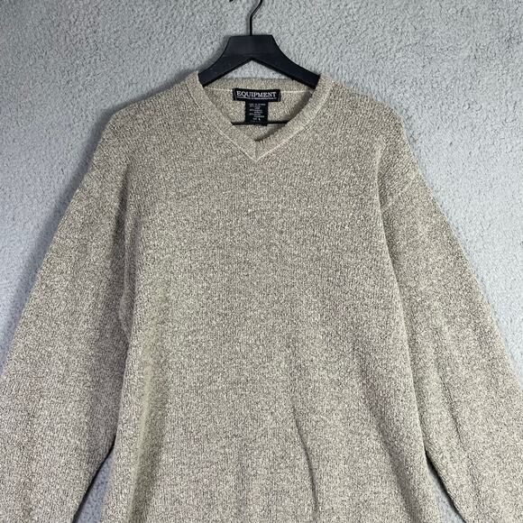 Vintage Equipment Wool Blend Sweater Gray Italy V Neck Pullover Men’s L - Picture 4 of 6